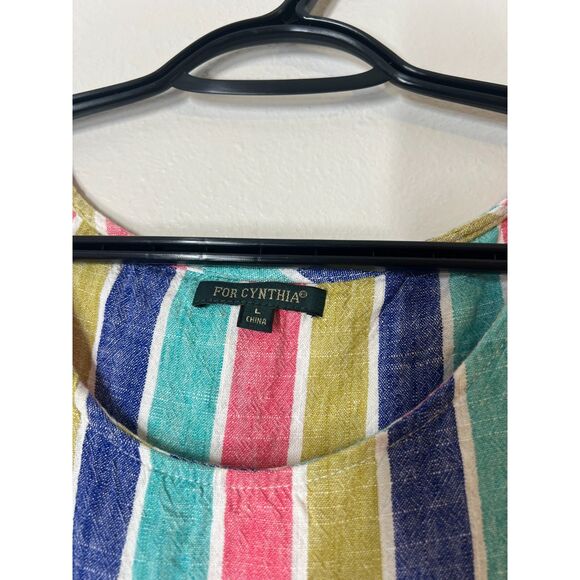 For Cynthia Rainbow Striped Asymmetrical Tunic Tank Womens Sz L Lagenlook - Picture 4 of 7